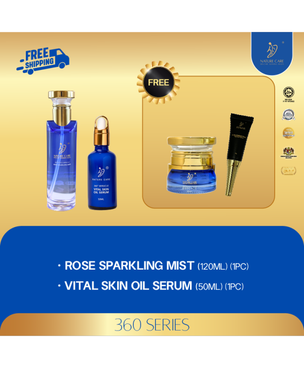 MERDEKA PROMO SET A RM418 (ROSE 120ML 1PC, OIL SERUM 50ML 1PC FOC ESSENCE 30ML 1PC, EYEGEL 1PC)