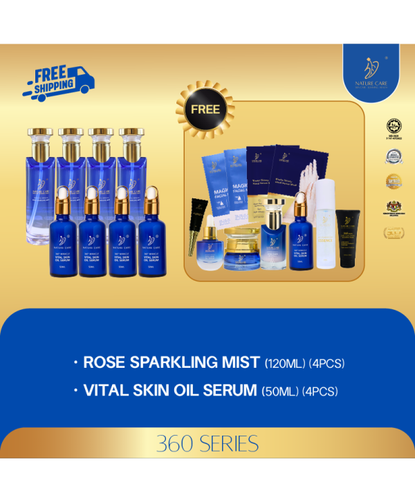 MERDEKA PROMO SET C RM1618 (ROSE 120ML 4PCS, OIL SERUM 50ML 4PCS, FOC OIL SERUM 30ML 1PC, ESSENCE 30ML 1PC, SUNSCREEN 40ML 1PC, OIL SERUM 50ML 1PC, ANTI-PIGMENTATION ESS 50ML 1PC, 24K 30ML 1PC, EYEGEL 1PC, HAND MASK 2PCS, MAGICAL MASK 2PCS)
